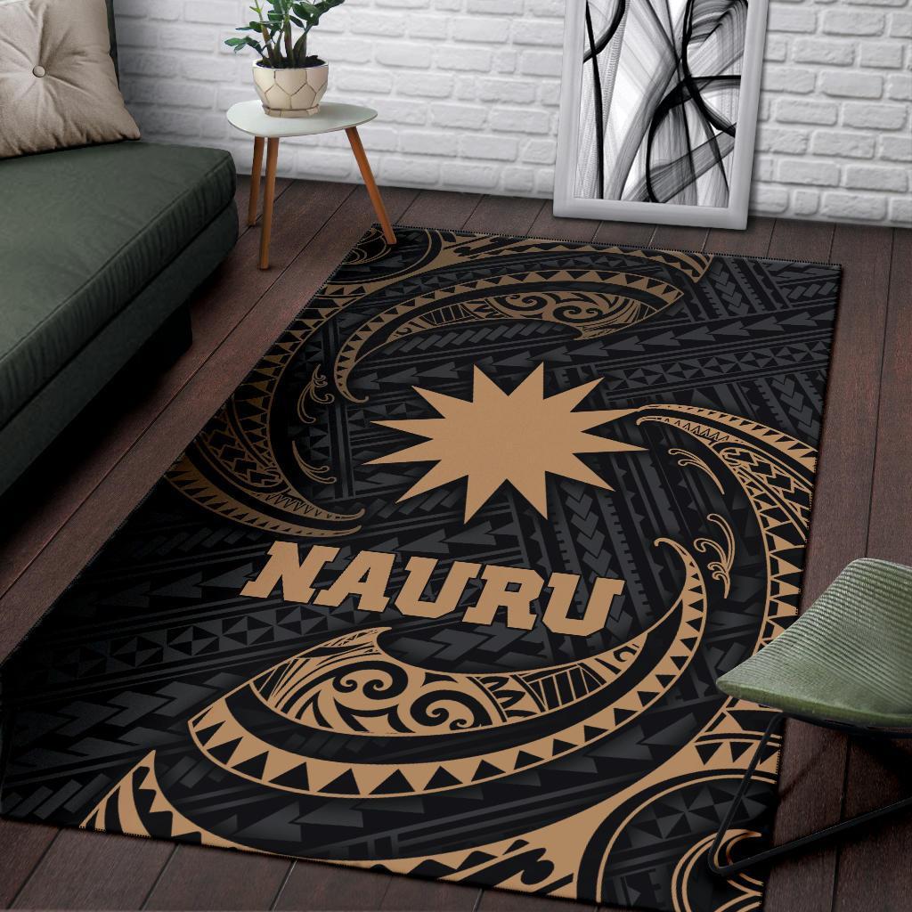 Nauru Polynesian Area Rug - Gold Tribal Wave