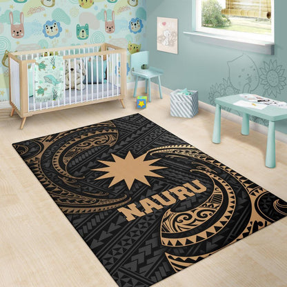 Nauru Polynesian Area Rug - Gold Tribal Wave
