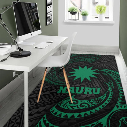 Nauru Polynesian Area Rug - Green Tribal Wave