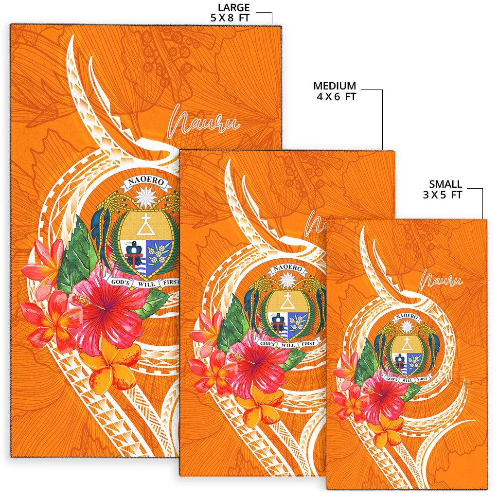 Nauru Polynesian Area Rug - Orange Floral With Seal