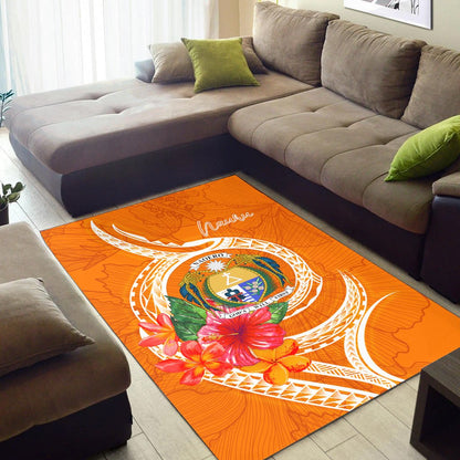 Nauru Polynesian Area Rug - Orange Floral With Seal