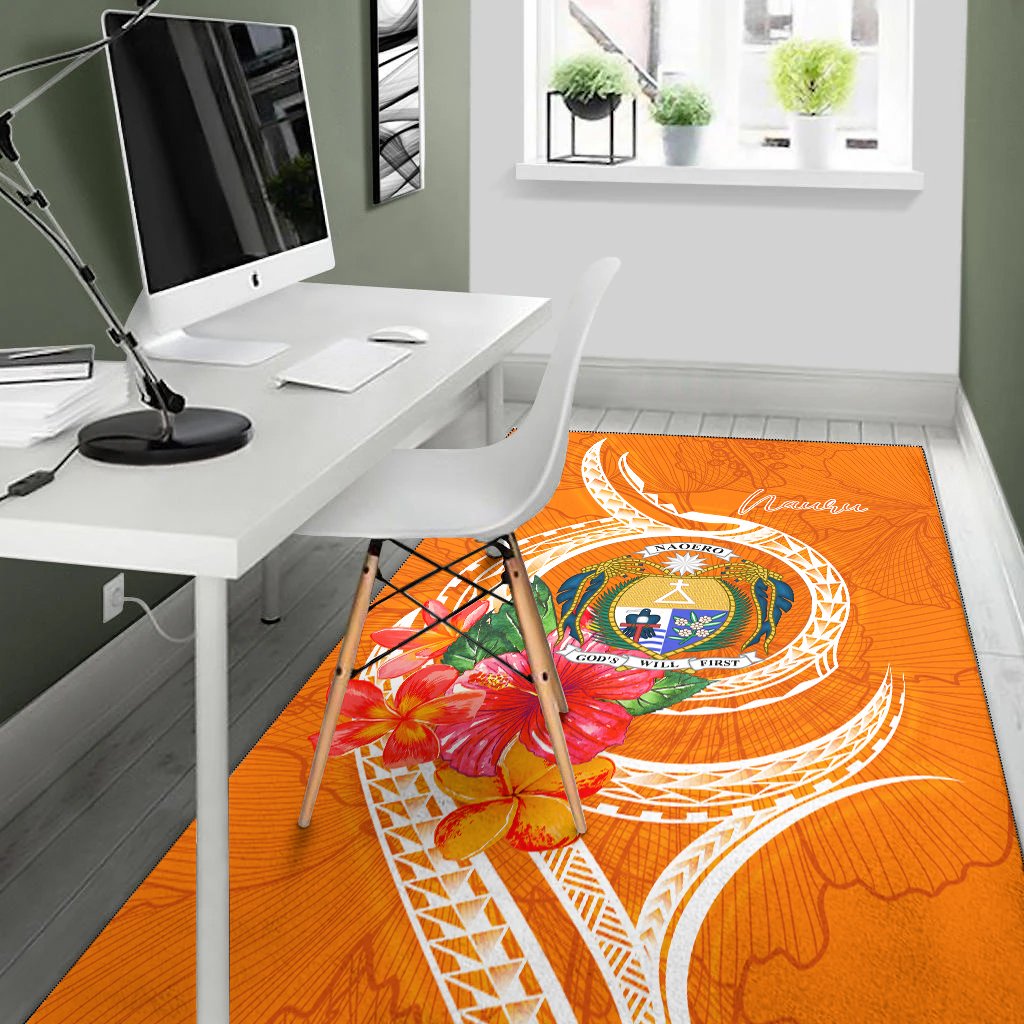 Nauru Polynesian Area Rug - Orange Floral With Seal