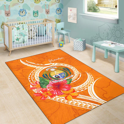 Nauru Polynesian Area Rug - Orange Floral With Seal