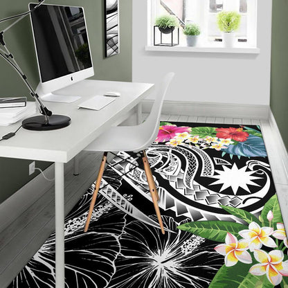 Nauru Polynesian Area Rug - Summer Plumeria (Black)