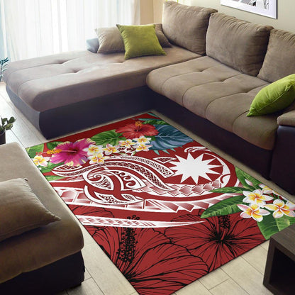 Nauru Polynesian Area Rug - Summer Plumeria (Red)