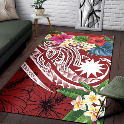Nauru Polynesian Area Rug - Summer Plumeria (Red)