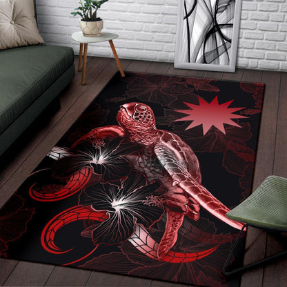 Nauru Polynesian Area Rugs - Turtle With Blooming Hibiscus Red