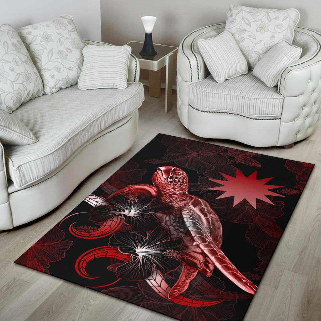 Nauru Polynesian Area Rugs - Turtle With Blooming Hibiscus Red