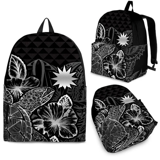 Nauru Polynesian Backpack Turtle Hibiscus Black