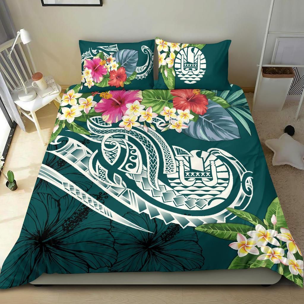 Nauru Polynesian Bedding Set - Summer Plumeria (Turquoise)