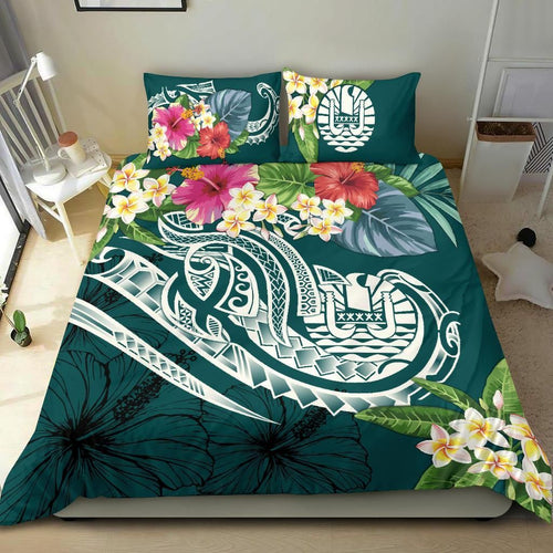 Nauru Polynesian Bedding Set - Summer Plumeria (Turquoise)