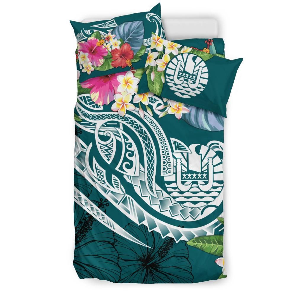 Nauru Polynesian Bedding Set - Summer Plumeria (Turquoise)