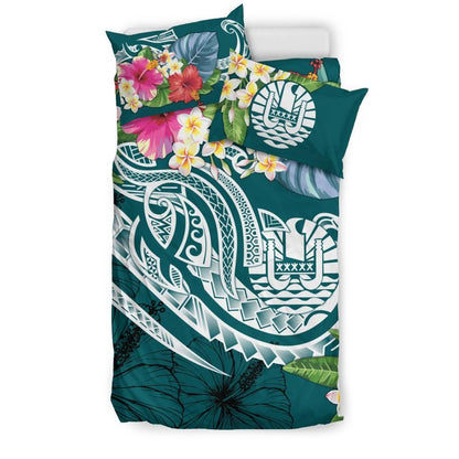 Nauru Polynesian Bedding Set - Summer Plumeria (Turquoise)