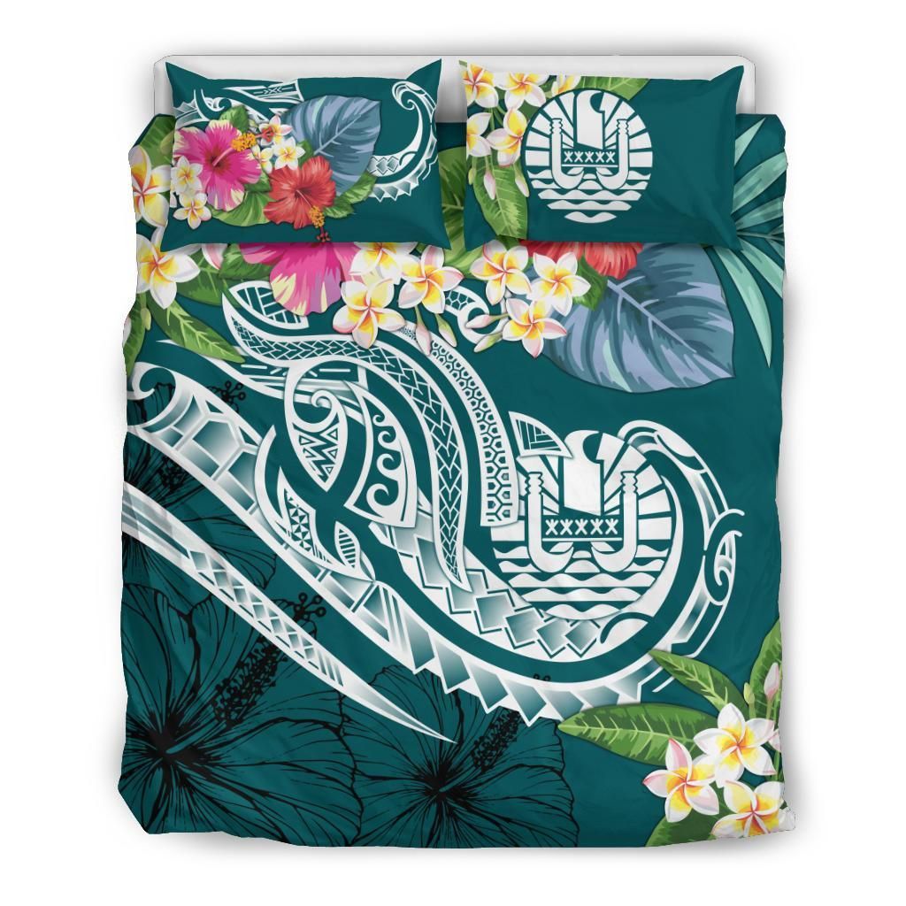 Nauru Polynesian Bedding Set - Summer Plumeria (Turquoise)