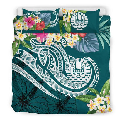 Nauru Polynesian Bedding Set - Summer Plumeria (Turquoise)
