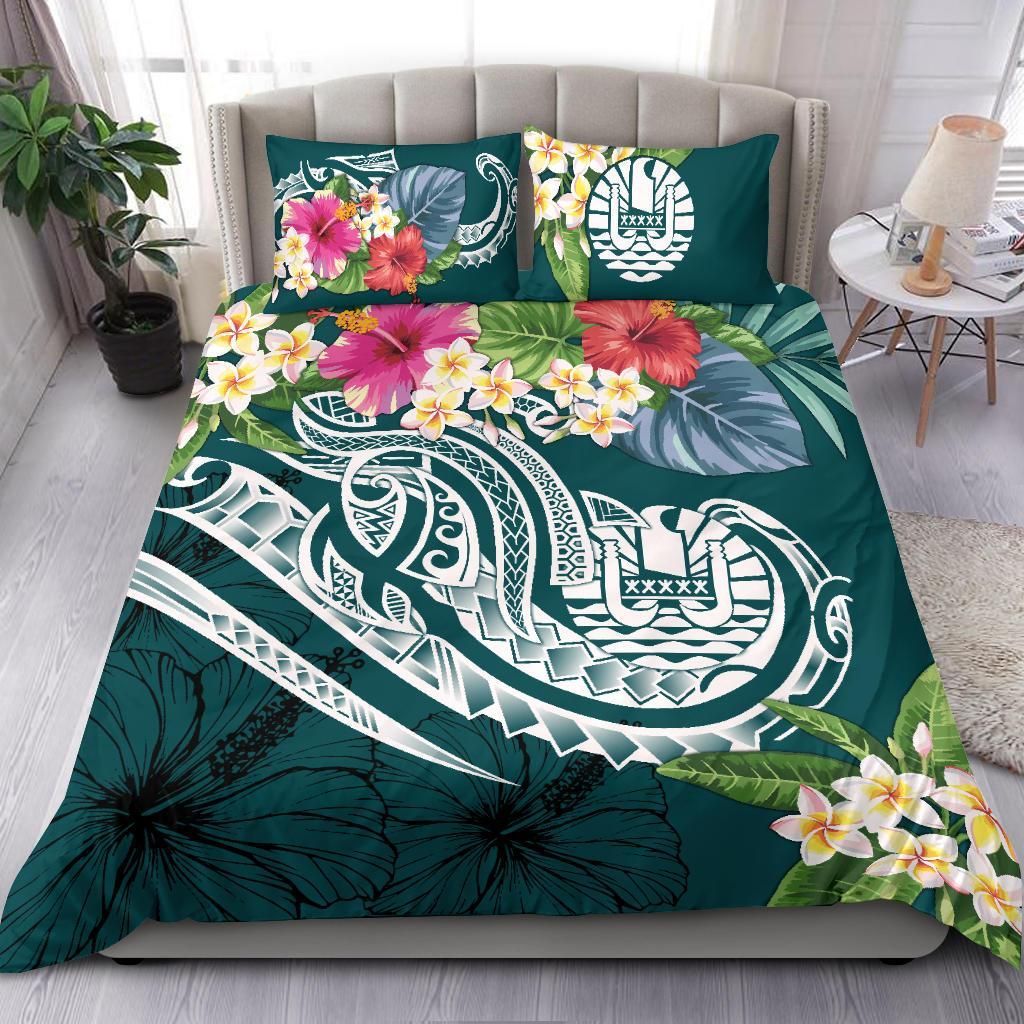 Nauru Polynesian Bedding Set - Summer Plumeria (Turquoise)
