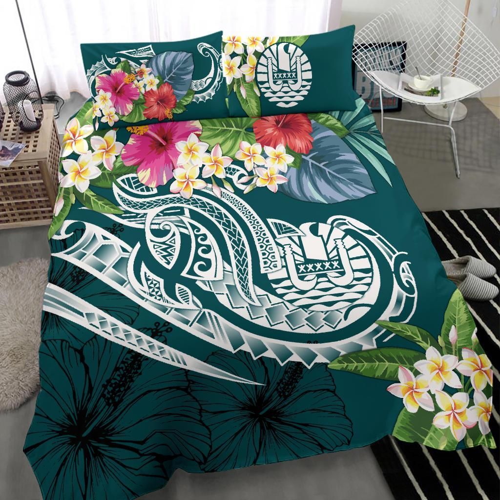 Nauru Polynesian Bedding Set - Summer Plumeria (Turquoise)
