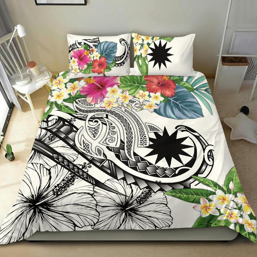 Nauru Polynesian Bedding Set - Summer Plumeria (White)