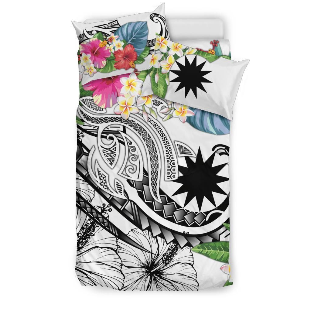 Nauru Polynesian Bedding Set - Summer Plumeria (White)