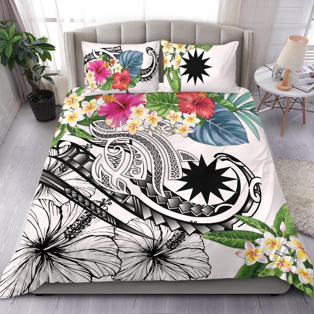 Nauru Polynesian Bedding Set - Summer Plumeria (White)