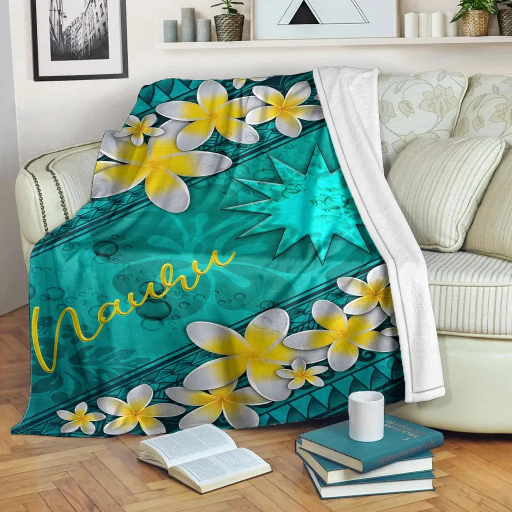 Nauru Polynesian Blanket - Plumeria With Blue Ocean