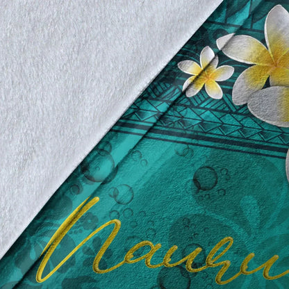 Nauru Polynesian Blanket - Plumeria With Blue Ocean