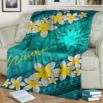 Nauru Polynesian Blanket - Plumeria With Blue Ocean