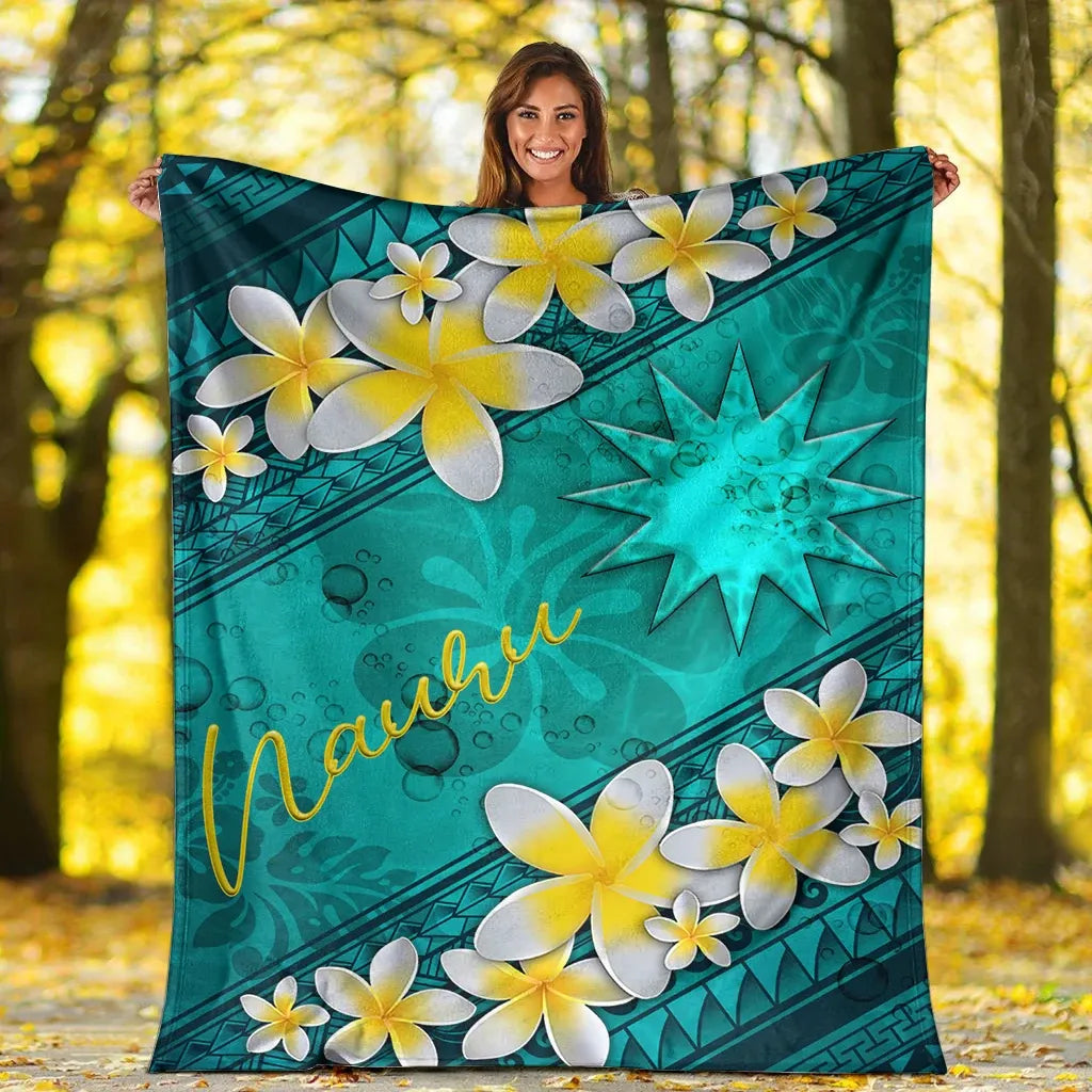 Nauru Polynesian Blanket - Plumeria With Blue Ocean