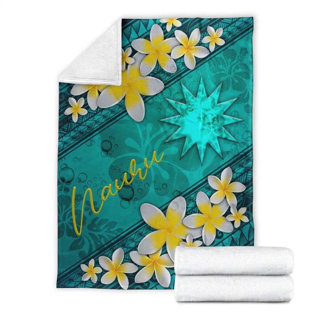 Nauru Polynesian Blanket - Plumeria With Blue Ocean
