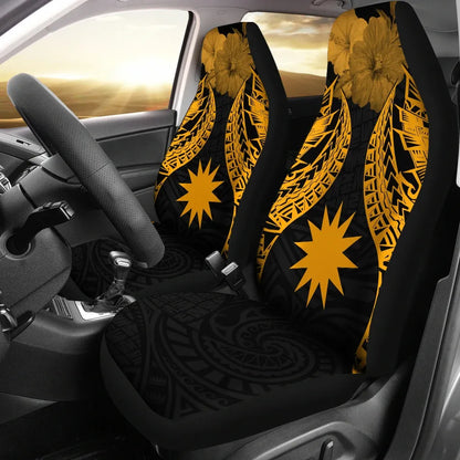 Nauru Polynesian Car Seat Covers Pride Seal And Hibiscus Gold