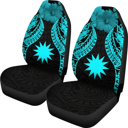 Nauru Polynesian Car Seat Covers Pride Seal And Hibiscus Neon Blue