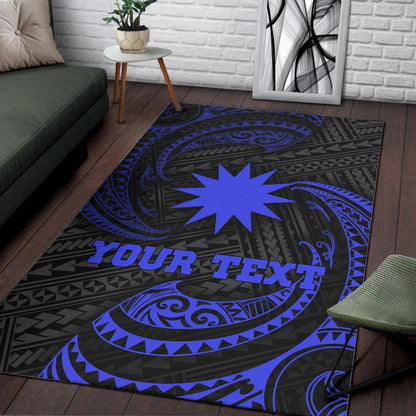 Nauru Polynesian Custom Personalised Area Rug - Blue Tribal Wave