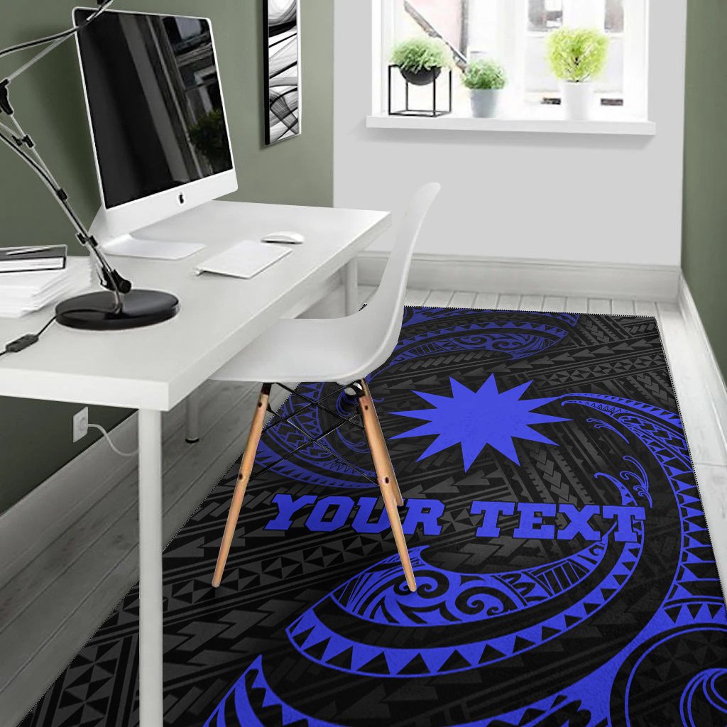 Nauru Polynesian Custom Personalised Area Rug - Blue Tribal Wave