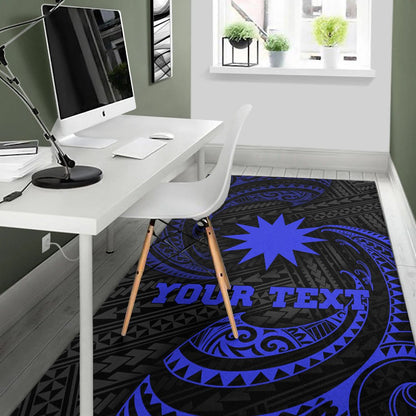 Nauru Polynesian Custom Personalised Area Rug - Blue Tribal Wave