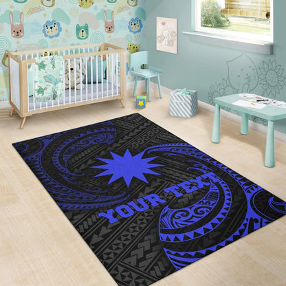 Nauru Polynesian Custom Personalised Area Rug - Blue Tribal Wave