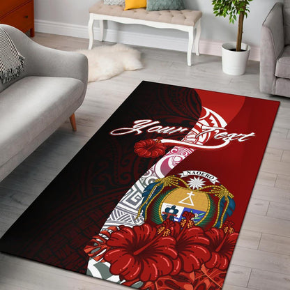 Nauru Polynesian Custom Personalised Area Rug - Coat Of Arm With Hibiscus