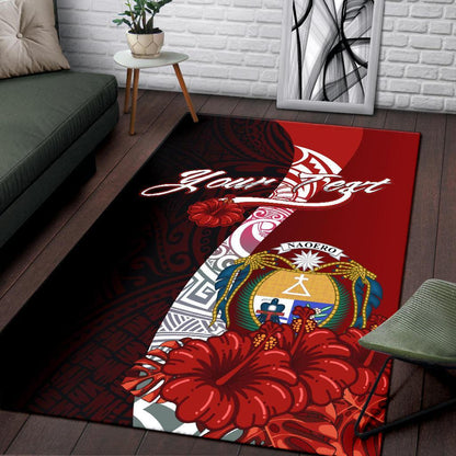 Nauru Polynesian Custom Personalised Area Rug - Coat Of Arm With Hibiscus
