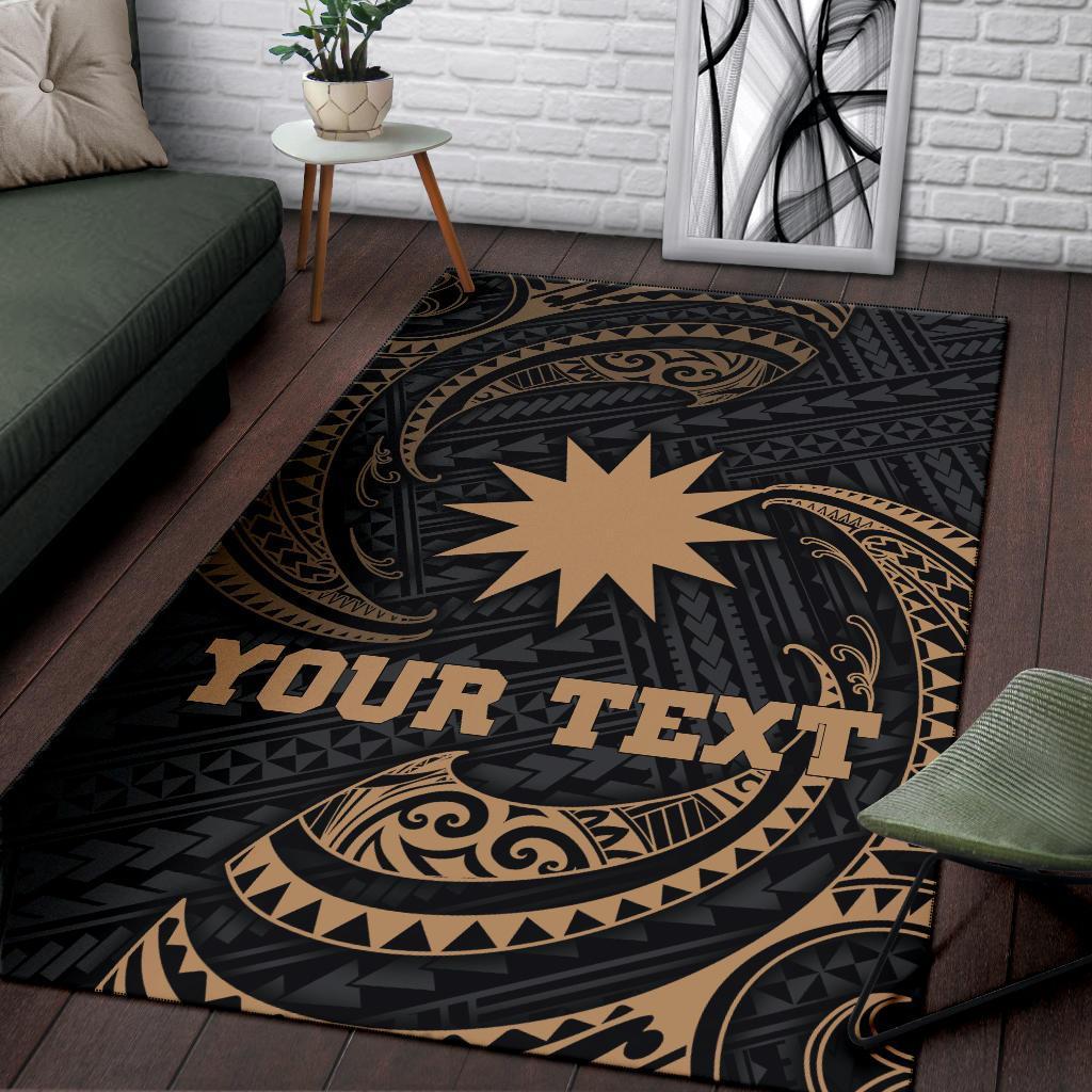 Nauru Polynesian Custom Personalised Area Rug - Gold Tribal Wave
