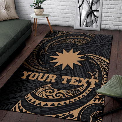 Nauru Polynesian Custom Personalised Area Rug - Gold Tribal Wave