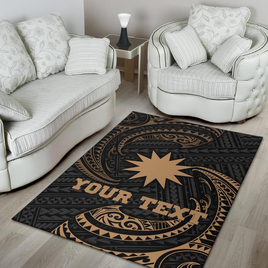 Nauru Polynesian Custom Personalised Area Rug - Gold Tribal Wave