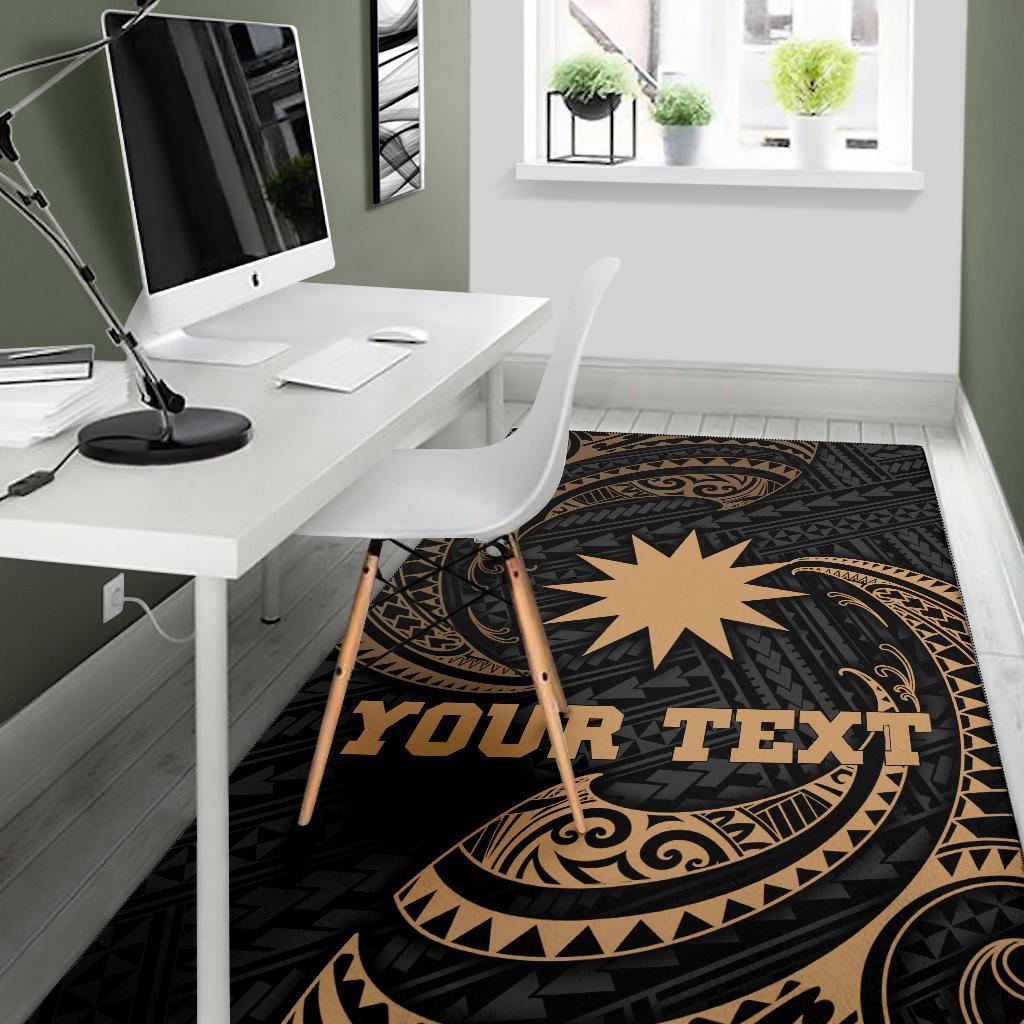 Nauru Polynesian Custom Personalised Area Rug - Gold Tribal Wave