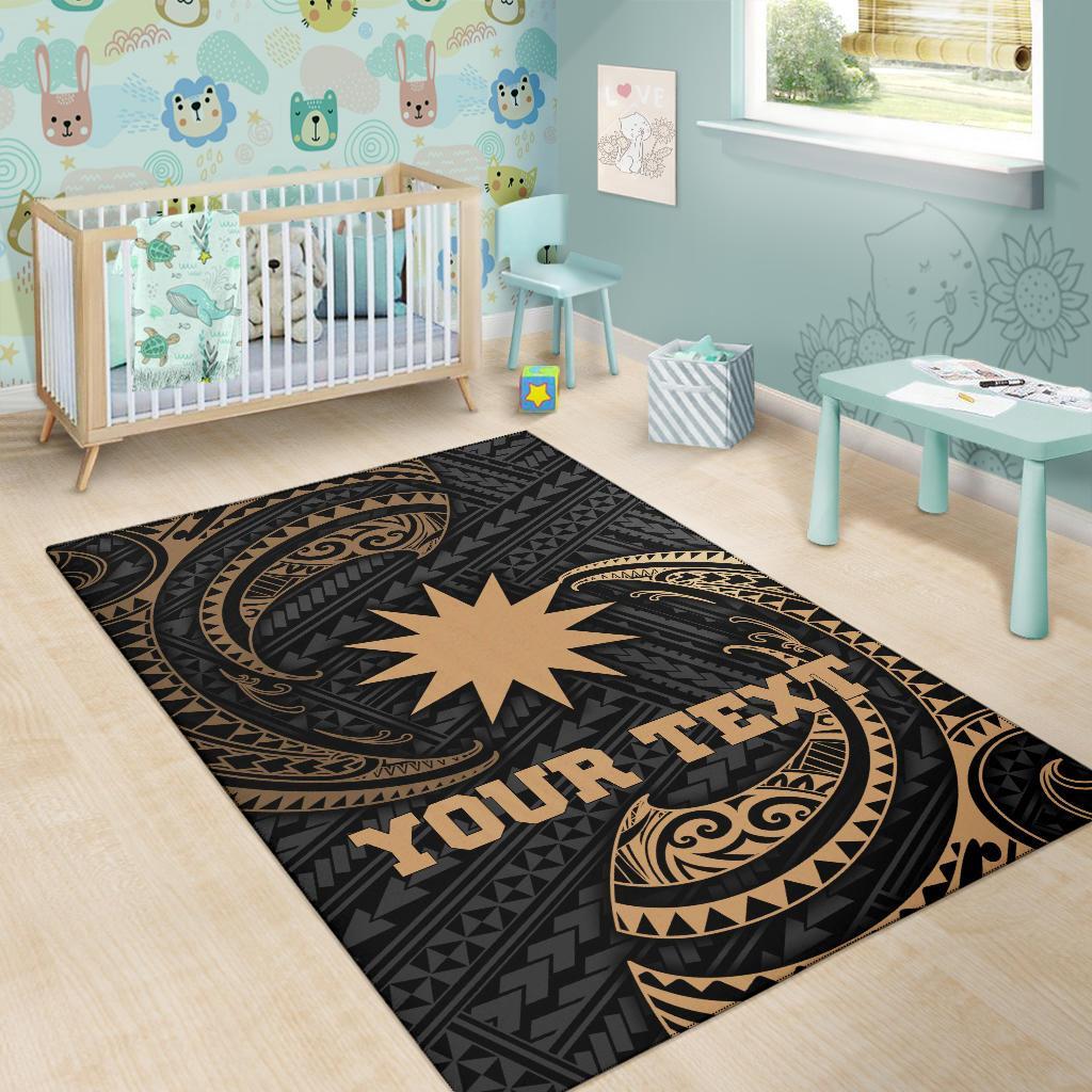 Nauru Polynesian Custom Personalised Area Rug - Gold Tribal Wave