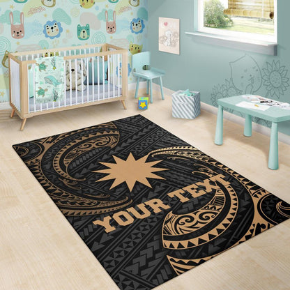 Nauru Polynesian Custom Personalised Area Rug - Gold Tribal Wave
