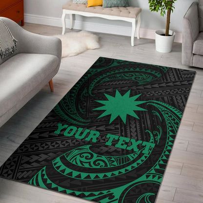 Nauru Polynesian Custom Personalised Area Rug - Green Tribal Wave