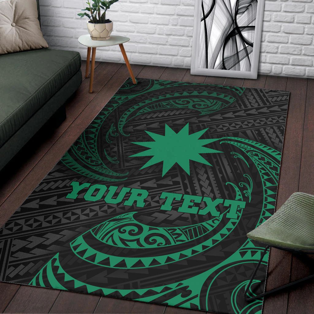 Nauru Polynesian Custom Personalised Area Rug - Green Tribal Wave