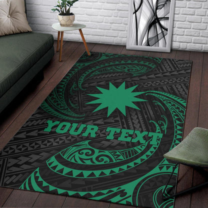 Nauru Polynesian Custom Personalised Area Rug - Green Tribal Wave