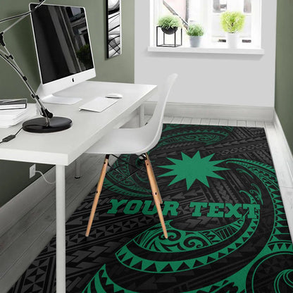 Nauru Polynesian Custom Personalised Area Rug - Green Tribal Wave