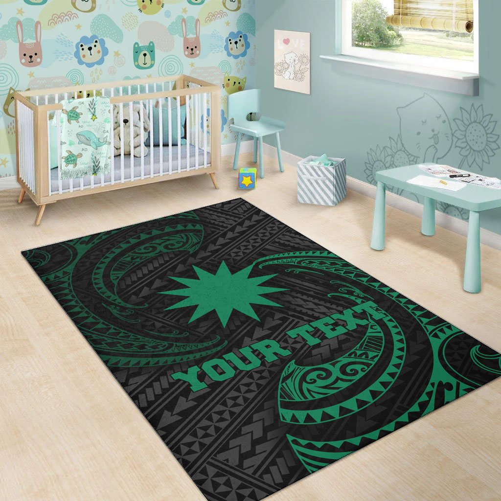 Nauru Polynesian Custom Personalised Area Rug - Green Tribal Wave
