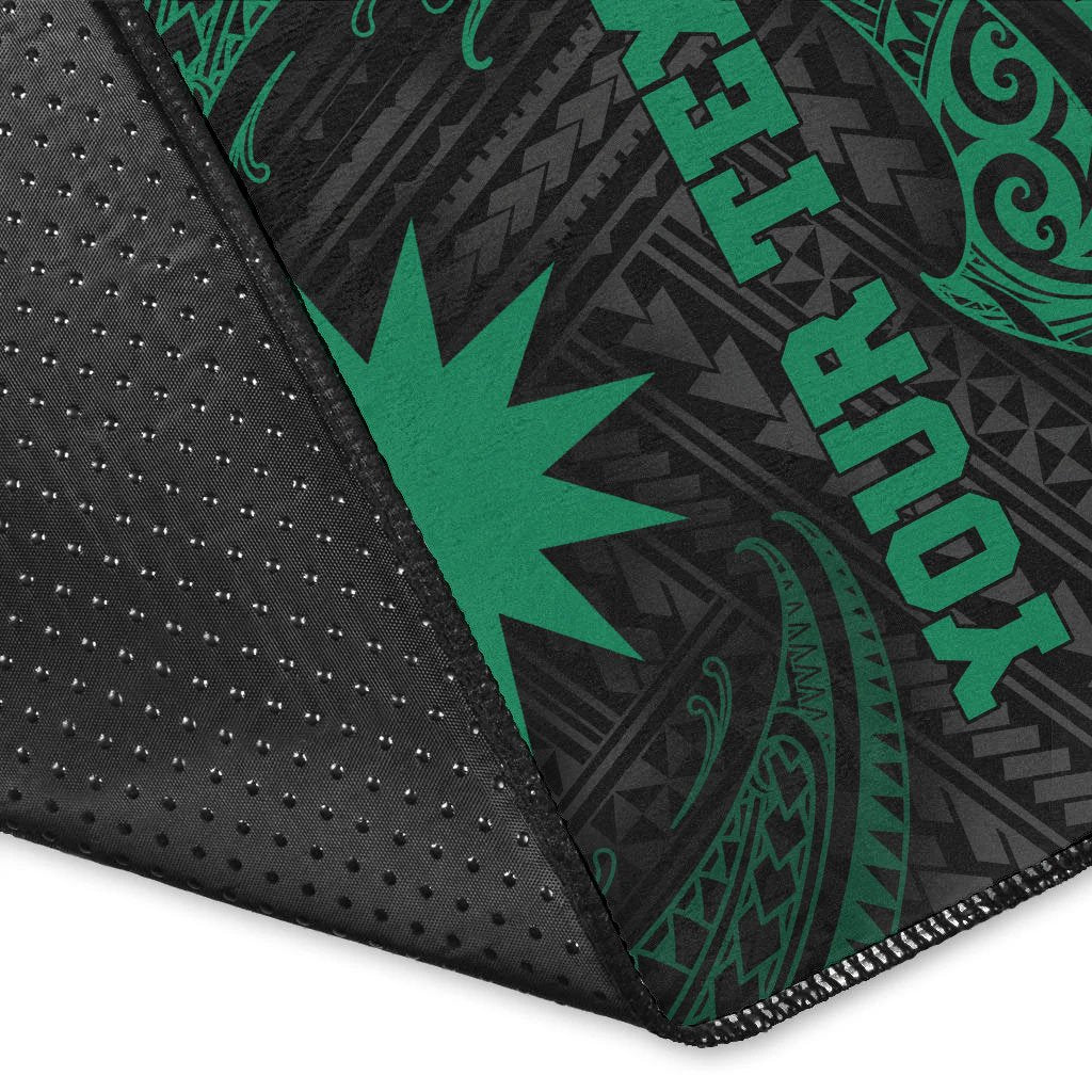 Nauru Polynesian Custom Personalised Area Rug - Green Tribal Wave