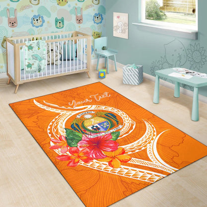 Nauru Polynesian Custom Personalised Area Rug - Orange Floral With Seal